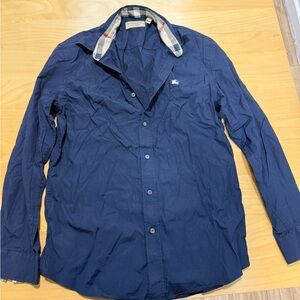 Burberry Dark Blue Shirt with Check Collar